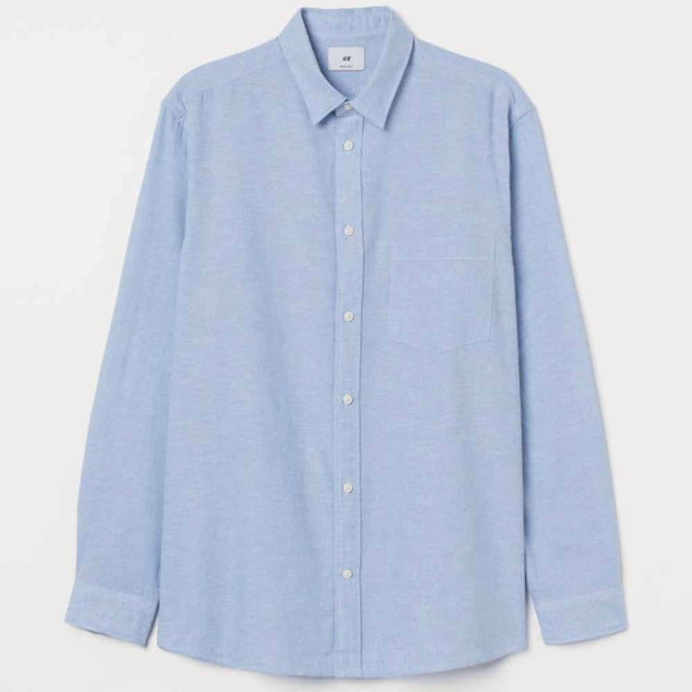 H&M Linen Button Down Shirt | Collared Shirt | Blue Button Down